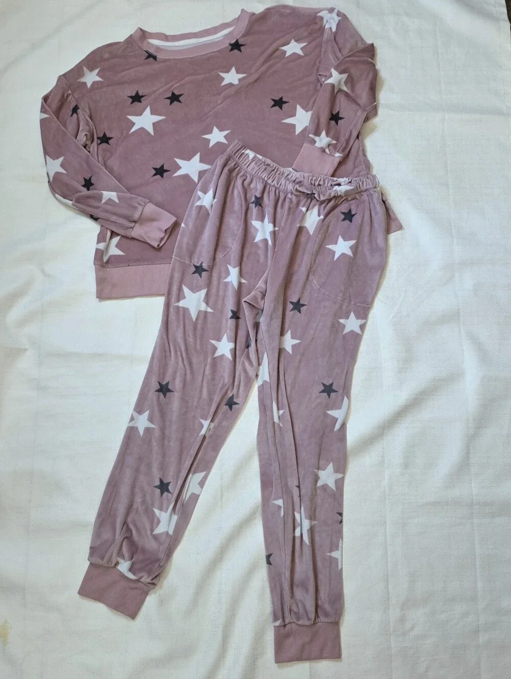 Simply Vera Vera Wang Pink Star Plush Pajama Set Sweatshirt Jogger Size Small